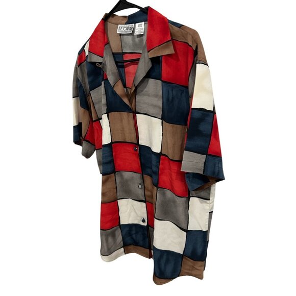 Le Caviar Color Block Short-Sleeve Button-Down Shirt Sz Medium - Picture 3 of 10